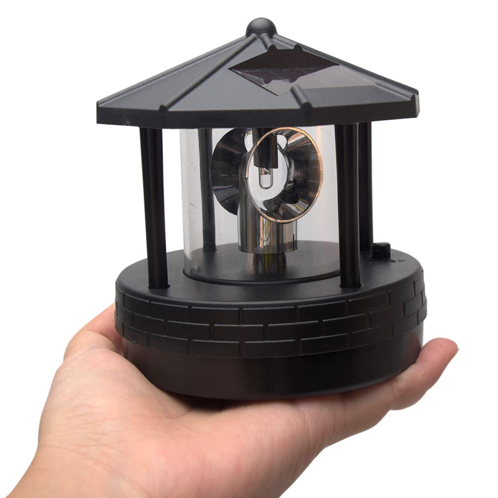 4.33inch LED Solar Powered Lighthouse IP44 Waterproof 360 Degree Rotating Lamp Black K99885