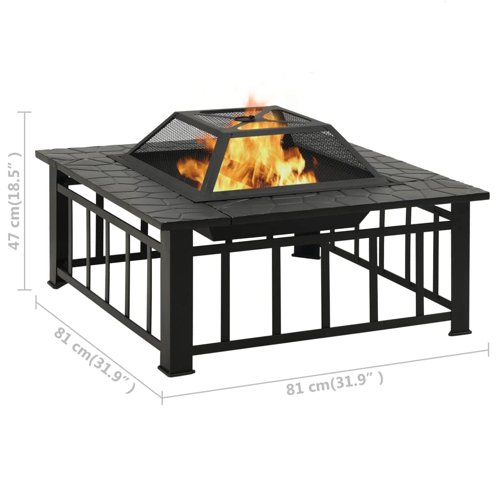 32 Inch Black Steel Square Outdoor Fire Pit F136187