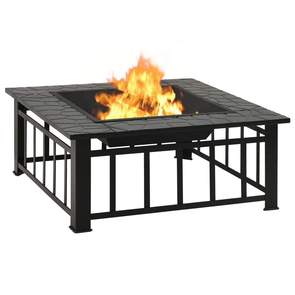 32 Inch Black Steel Square Outdoor Fire Pit F136187