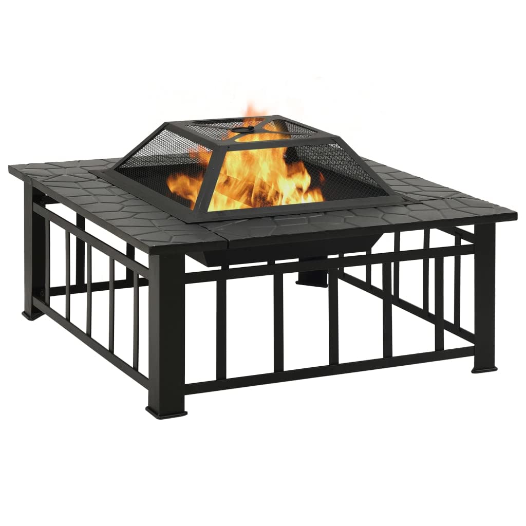 32 Inch Black Steel Square Outdoor Fire Pit F136187