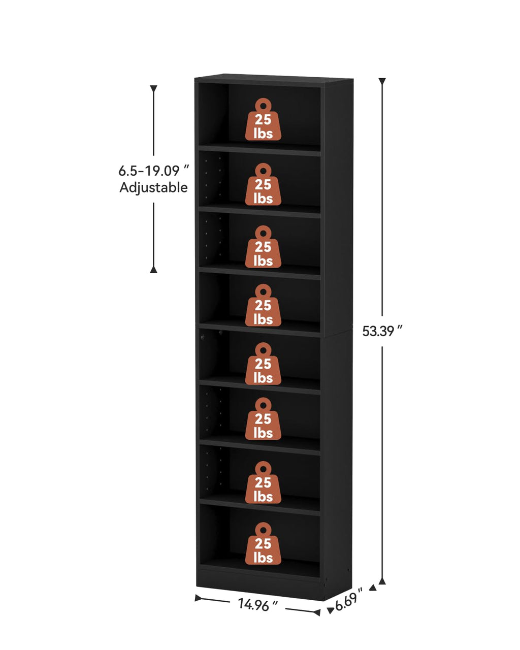 6 Tier Black Adjustable Media Shelf T97438