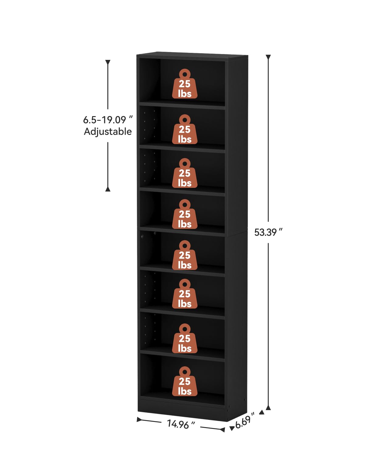 6 Tier Black Adjustable Media Shelf T97438