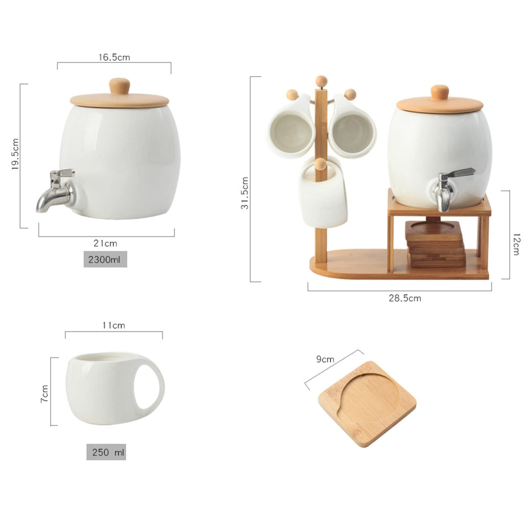 Porcelain Ceramic Crock Water Dispenser with 4 Mugs W273