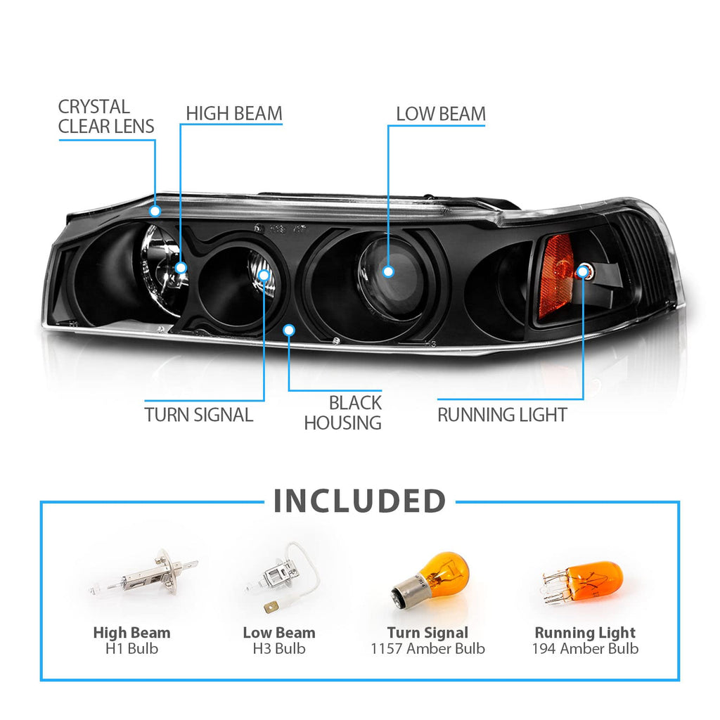Black Replacement Projector Headlights Set H672