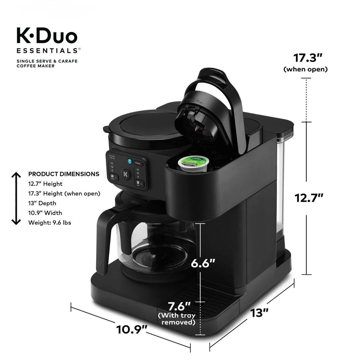 Single-Serve Pod Coffee Maker & Carafe, 72 Oz Reservoir, Black U74691
