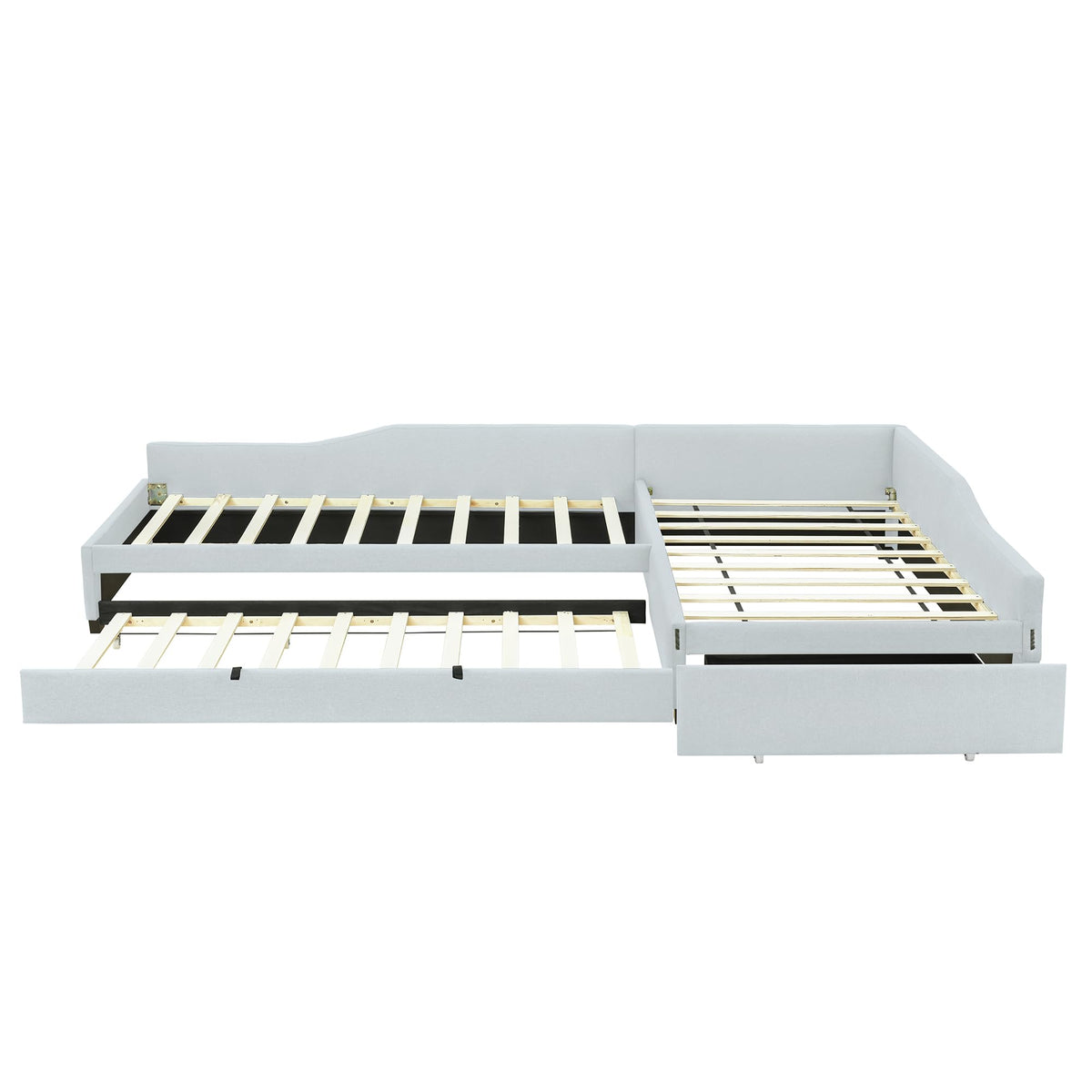 L Shaped Twin Corner Bed with Trundle and Storage Drawer Q690
