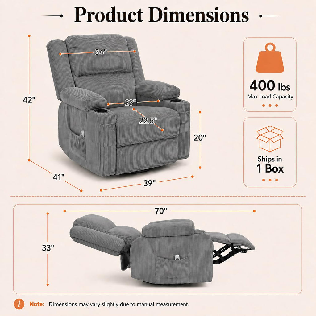 Grey Swivel Rocker Recliner Y3984