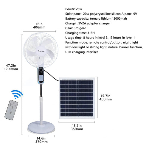 16in Solar Vertical Fan with Remote Control Q396977