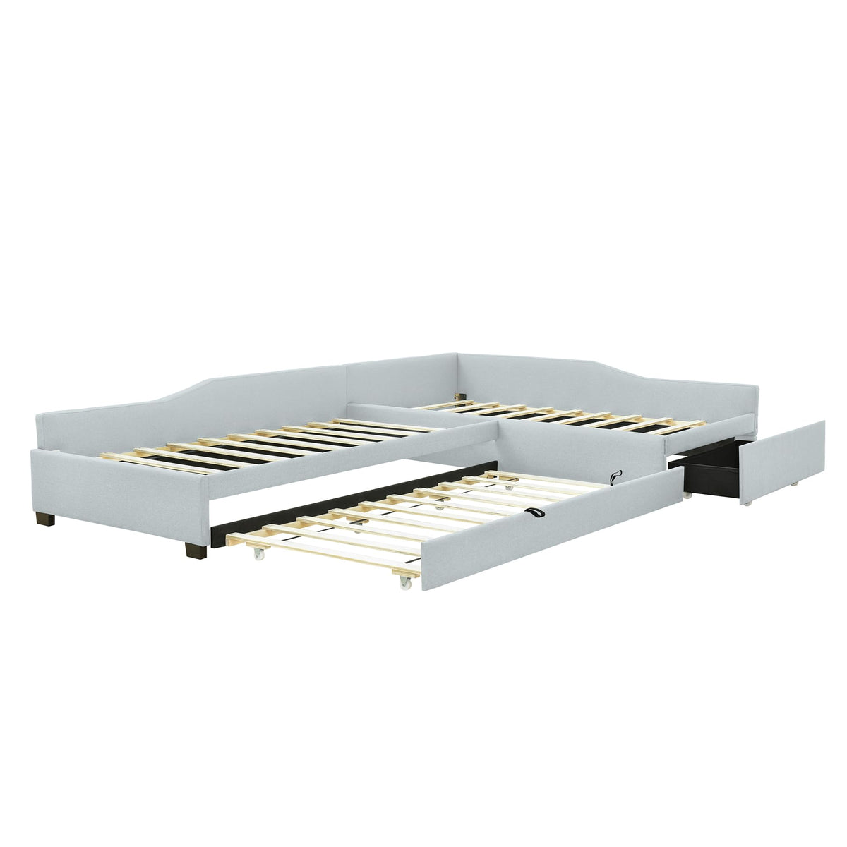 L Shaped Twin Corner Bed with Trundle and Storage Drawer Q690