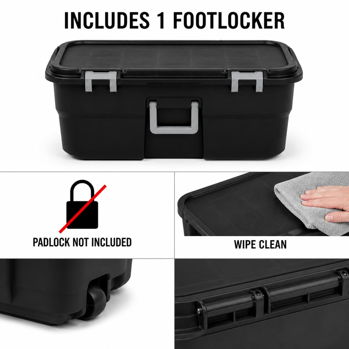 22 Gallon Black Plastic Wheeled Storage Trunk N565
