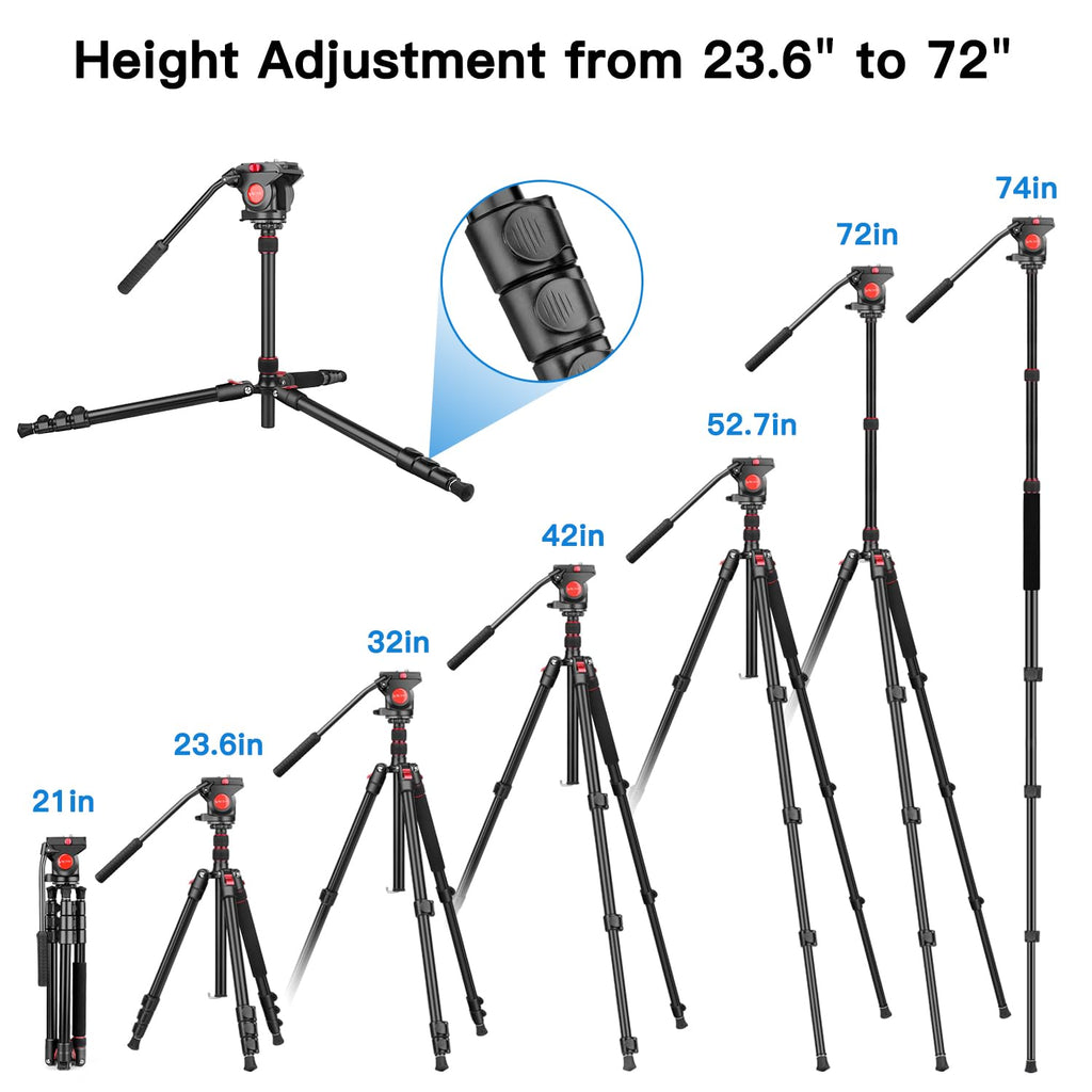 72" Heavy Duty Fluid Head Camera Tripod with Carry Bag L3571