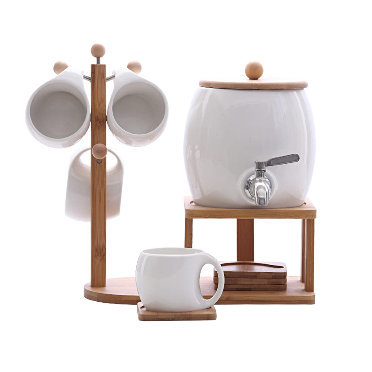 Porcelain Ceramic Crock Water Dispenser with 4 Mugs W273