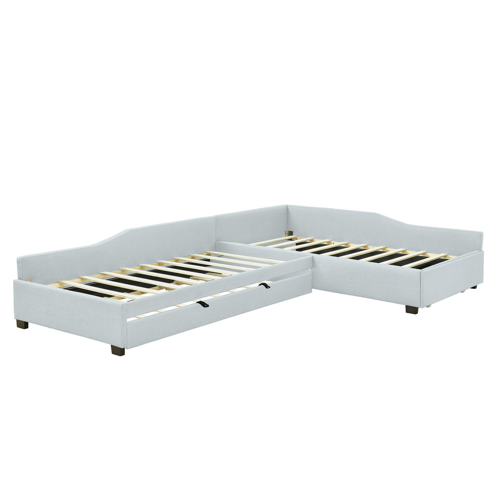 L Shaped Twin Corner Bed with Trundle and Storage Drawer Q690