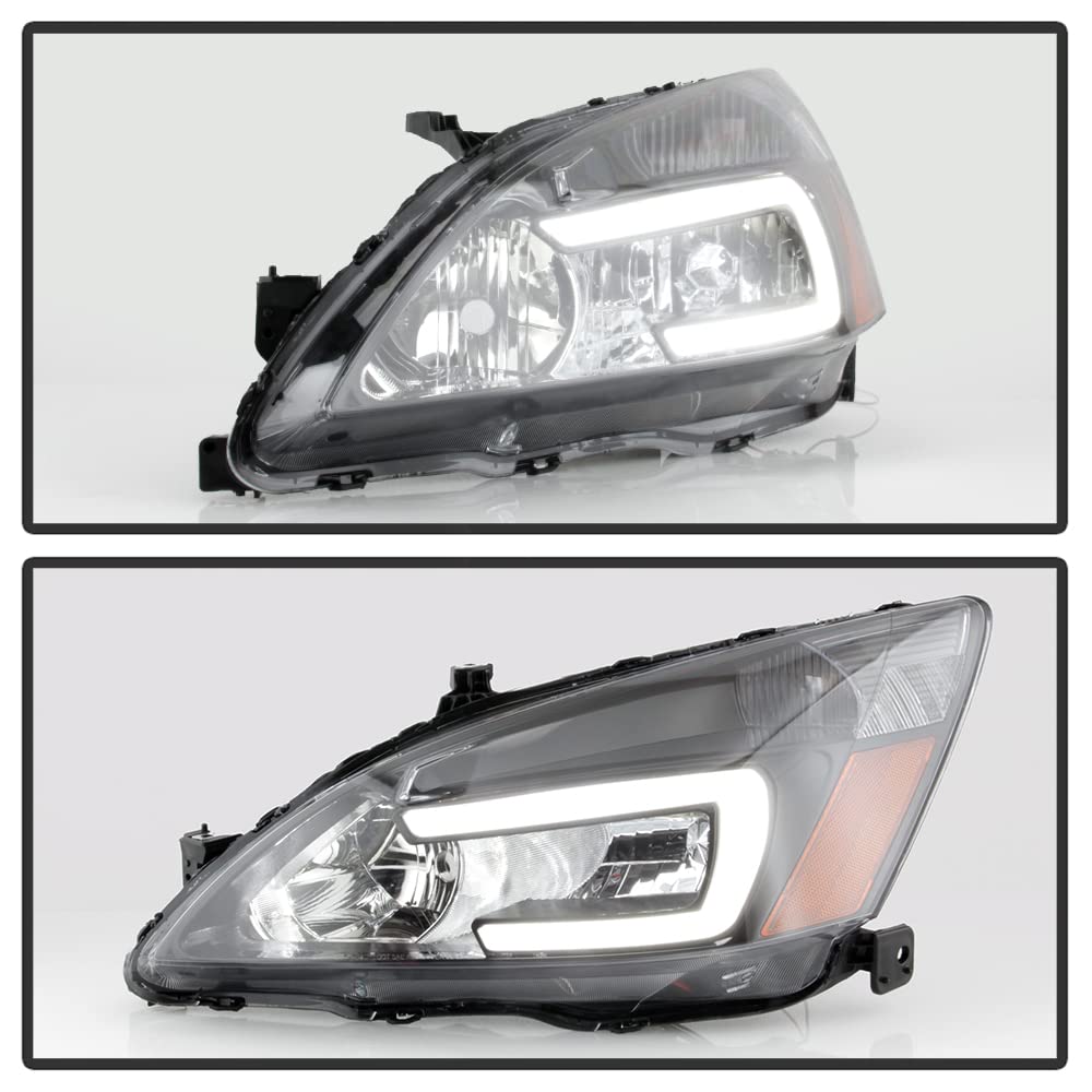 For 2003-2007 Honda Accord Black Housing LED Tube Headlights Assembly Pair Set U97442