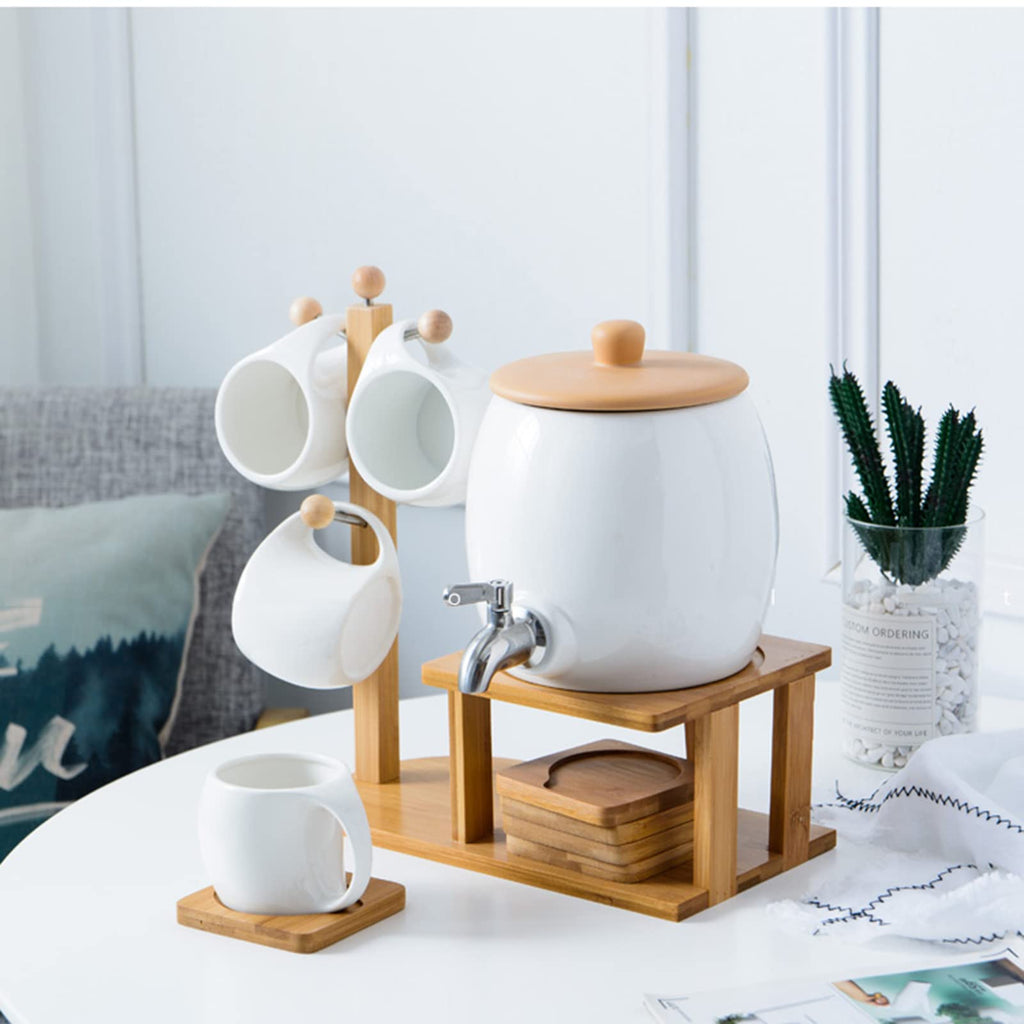 Porcelain Ceramic Crock Water Dispenser with 4 Mugs W273