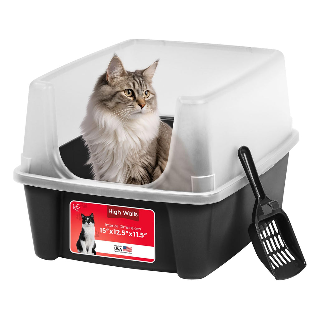 High Sided Cat Litter Box with Scatter Shield, Black A1562
