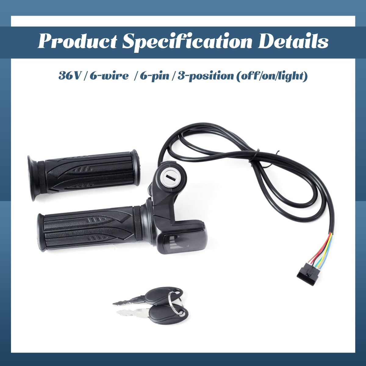 36V E-Scooter Throttle Replacement with Display Light Switch Lock 2 Keys Twist Accelerator Handle Grip 6-Pin Z836131