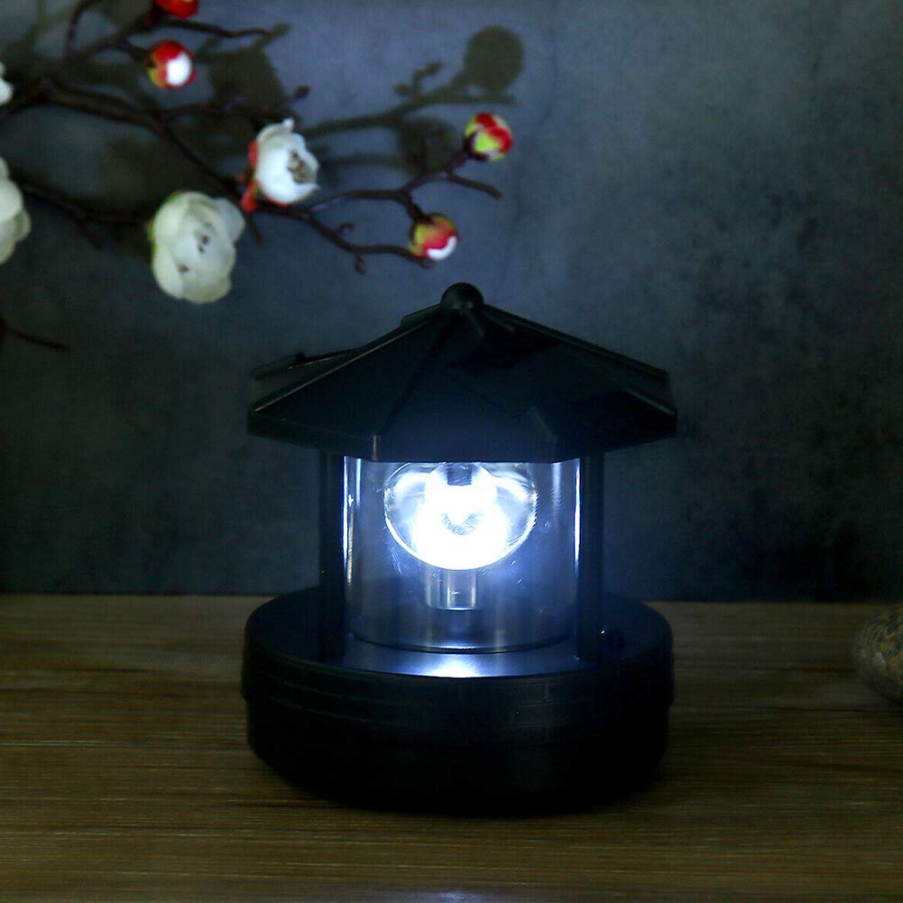4.33inch LED Solar Powered Lighthouse IP44 Waterproof 360 Degree Rotating Lamp Black K99885