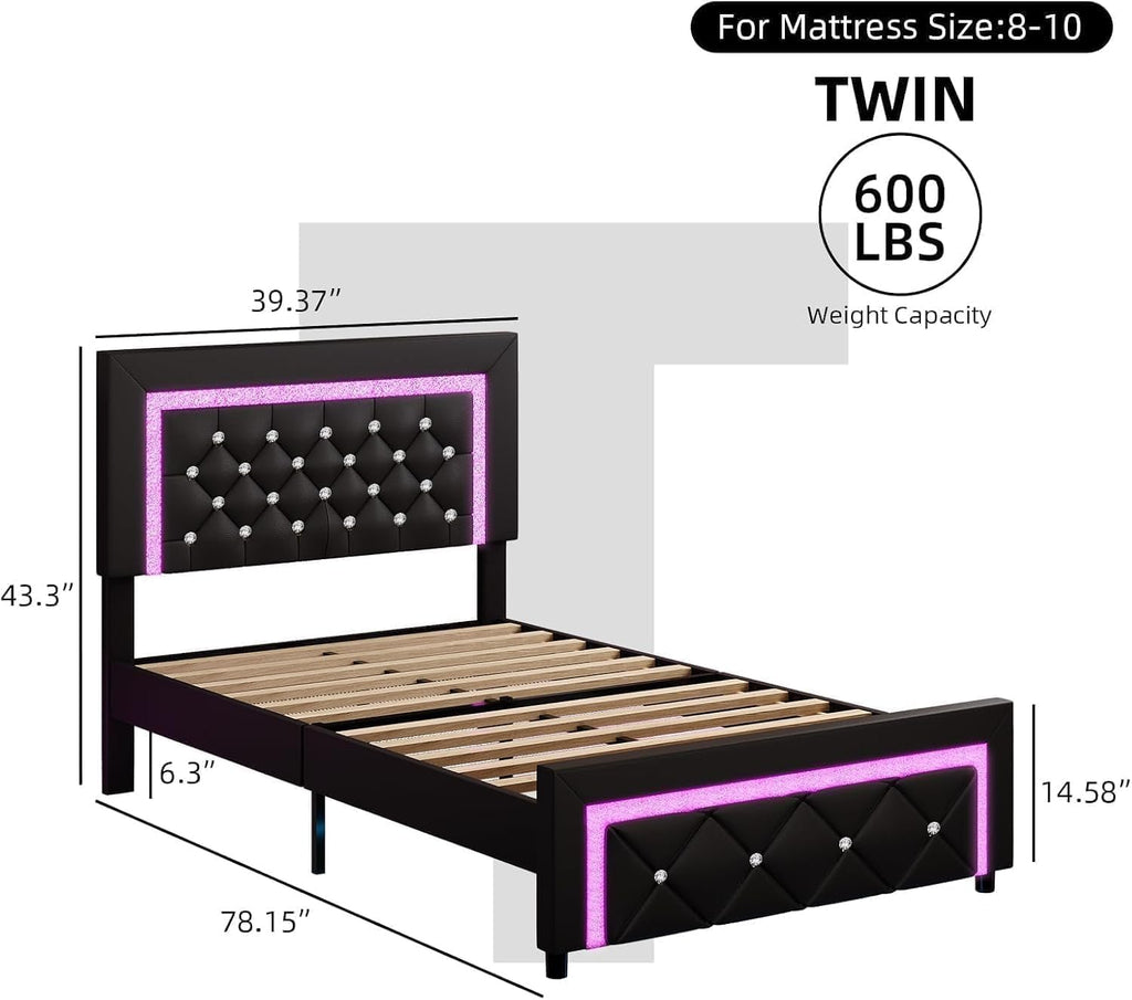 Twin Bed Frame with LED Lights K470