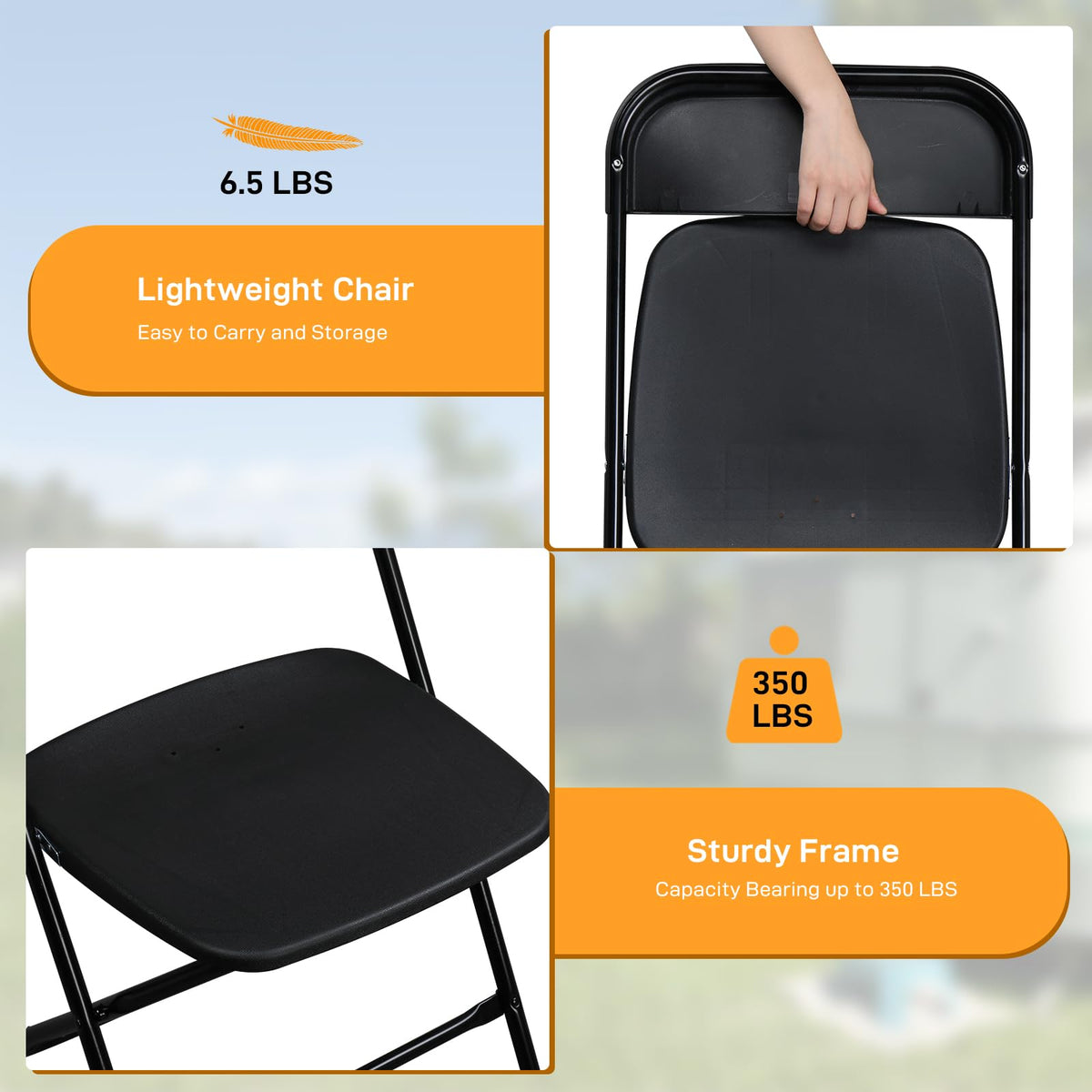 10 Pack Black Stackable Plastic Folding Chairs with Metal Legs A1631