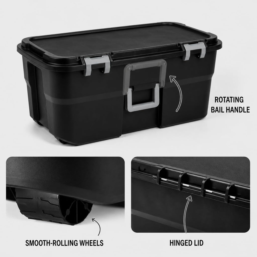 22 Gallon Black Plastic Wheeled Storage Trunk N565