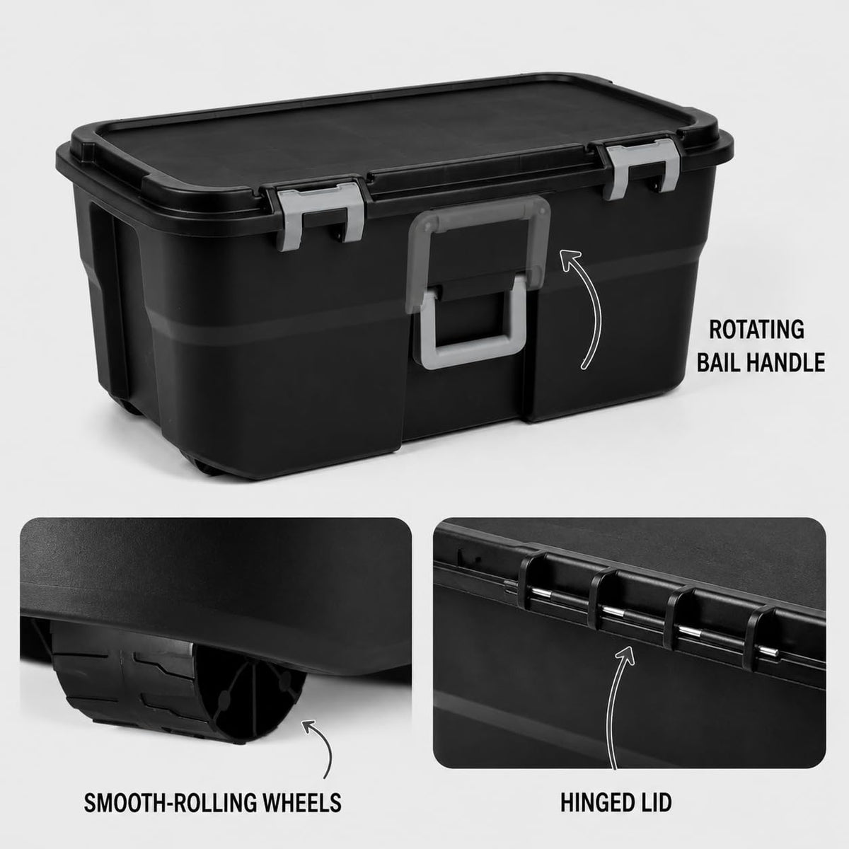 22 Gallon Black Plastic Wheeled Storage Trunk N565