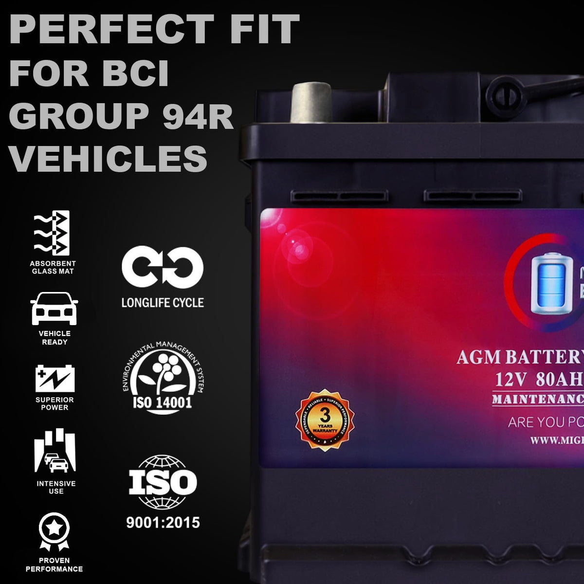 12V 80AH 850 CCA Replacement Battery G739255
