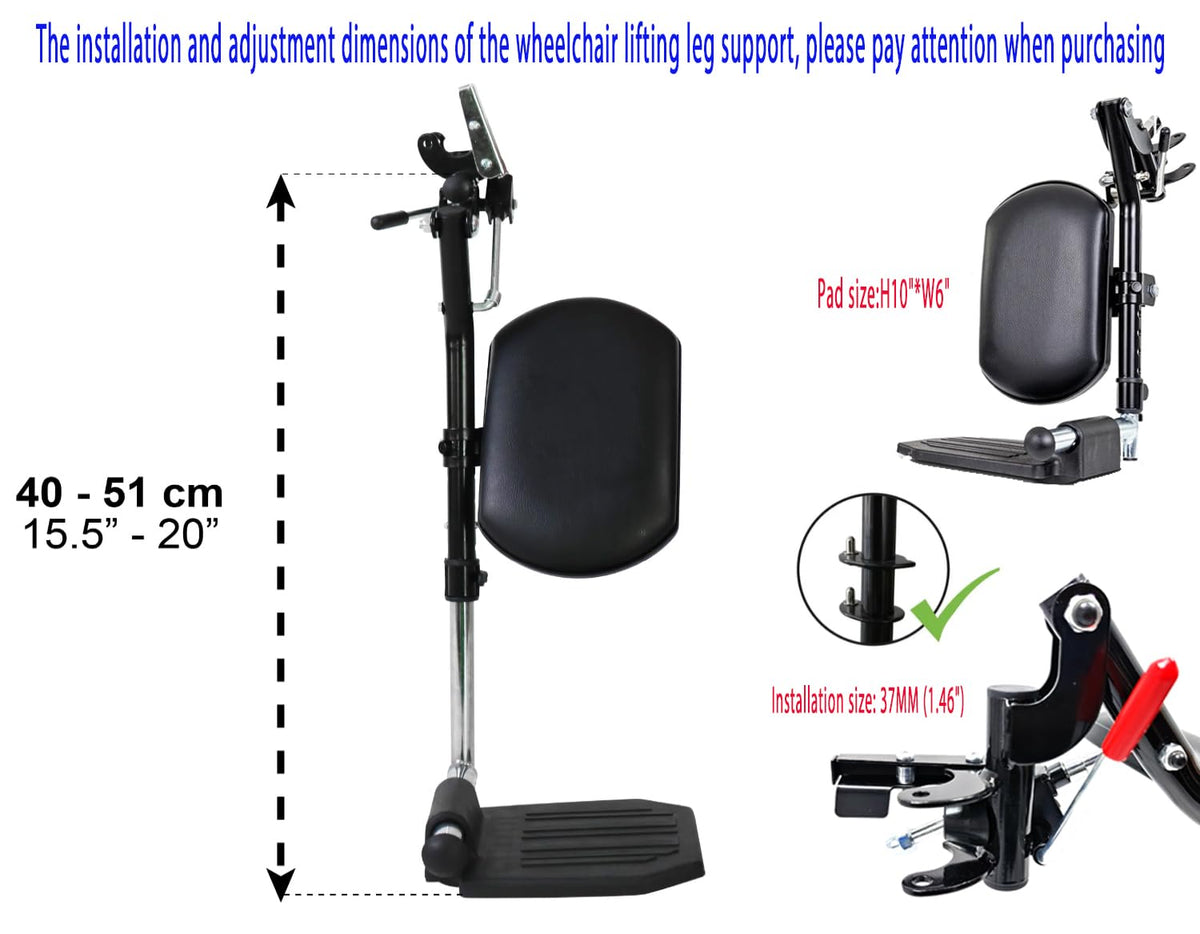 Heavy Duty Wheelchair Elevating Leg Rest with Calf Pad, Black B2682