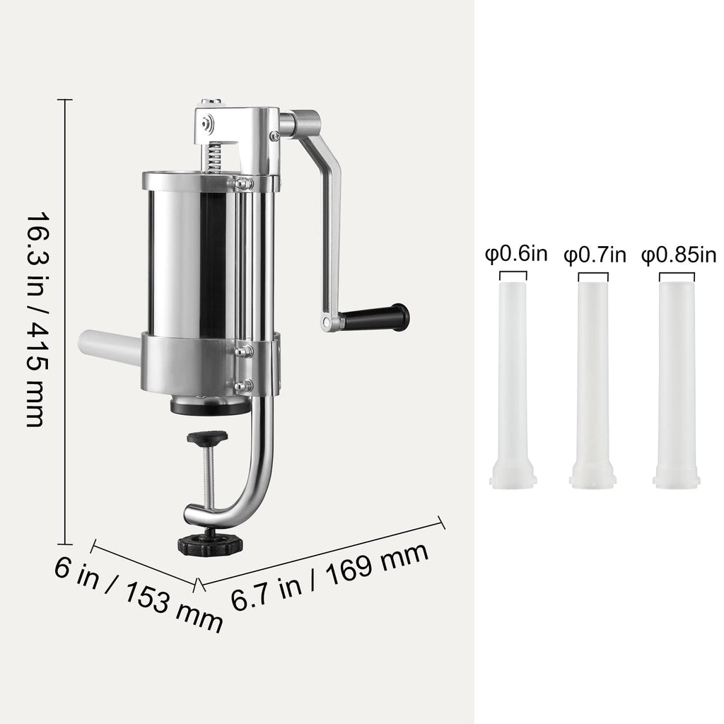 2.5LBS 304 Stainless Steel Vertical Sausage Stuffer with 3 Stuffing Tubes G462274