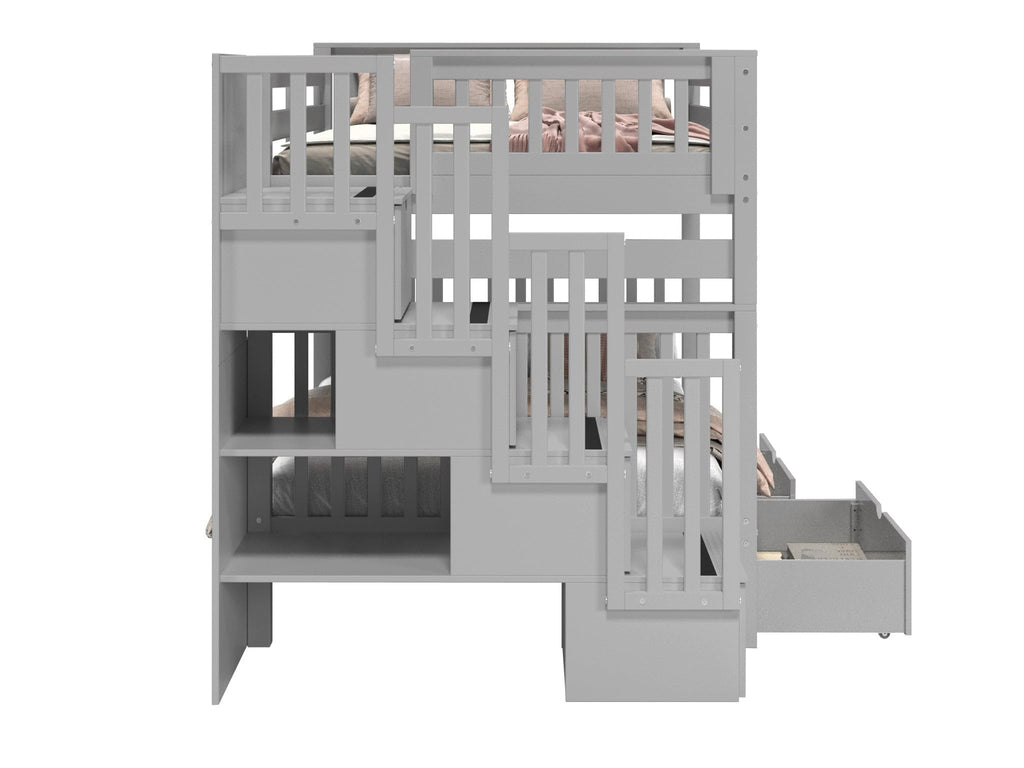Full Over Full Gray Bunk Beds with Drawers G709771