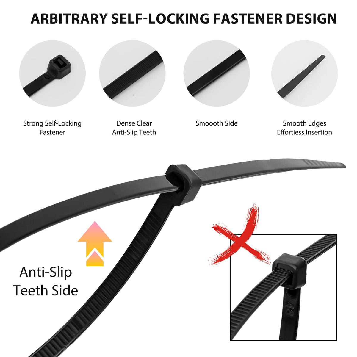 Black Assorted Sizes Nylon Cable Zip Ties 400 Pack U134