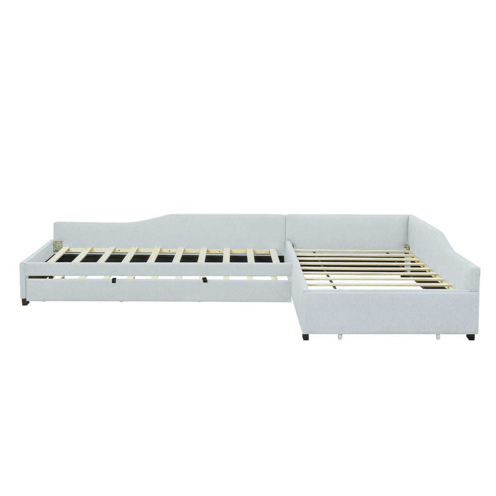 L Shaped Twin Corner Bed with Trundle and Storage Drawer Q690
