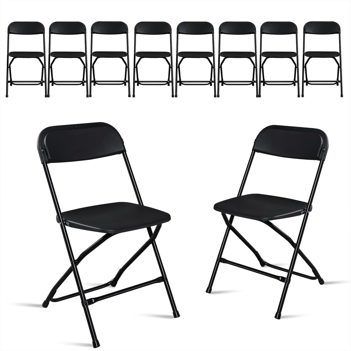 10 Pack Black Stackable Plastic Folding Chairs with Metal Legs A1631