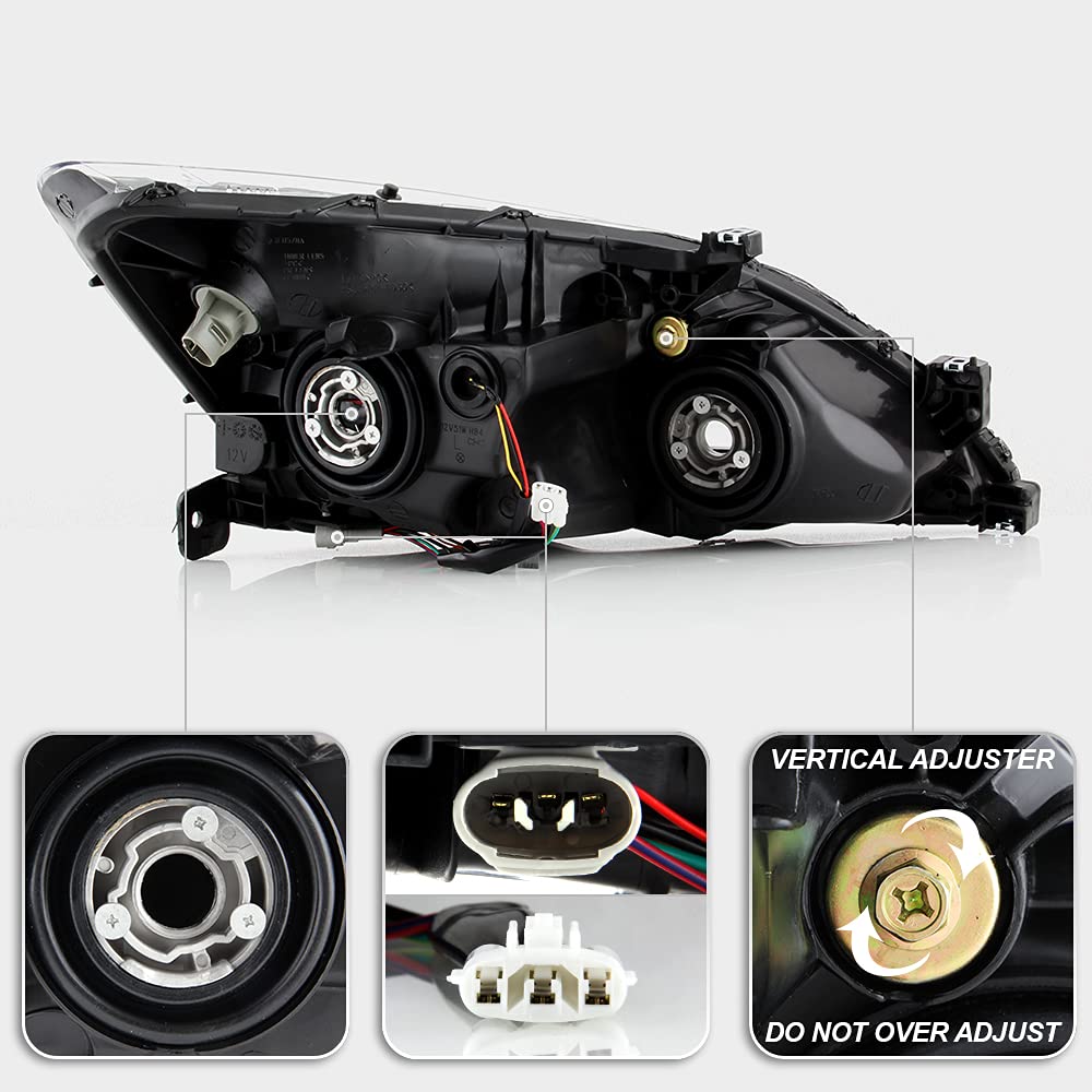 For 2003-2007 Honda Accord Black Housing LED Tube Headlights Assembly Pair Set U97442