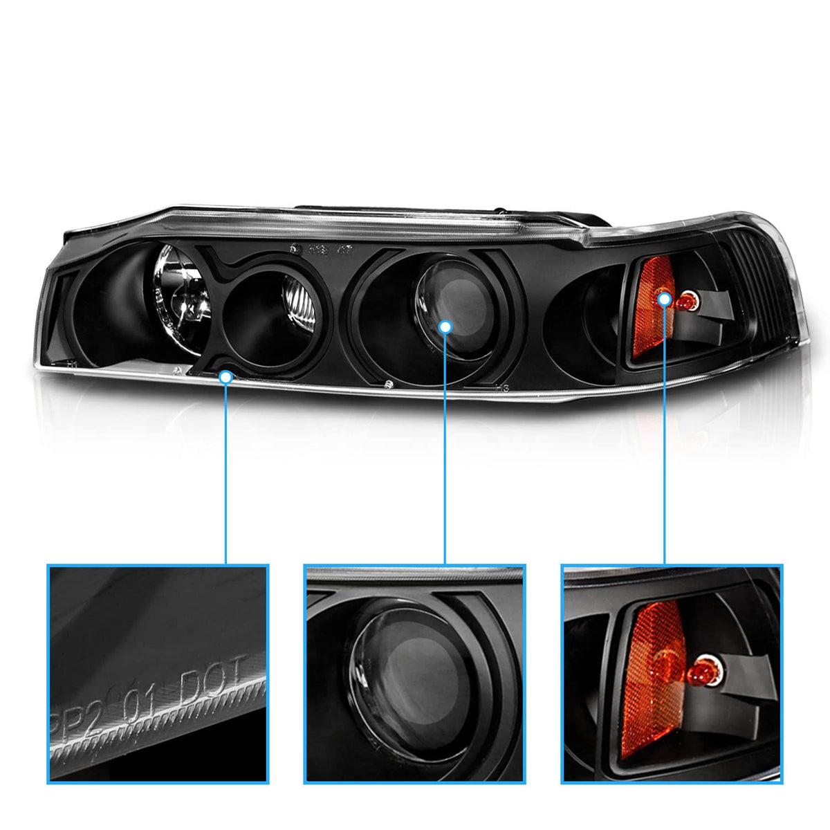 Black Replacement Projector Headlights Set H672