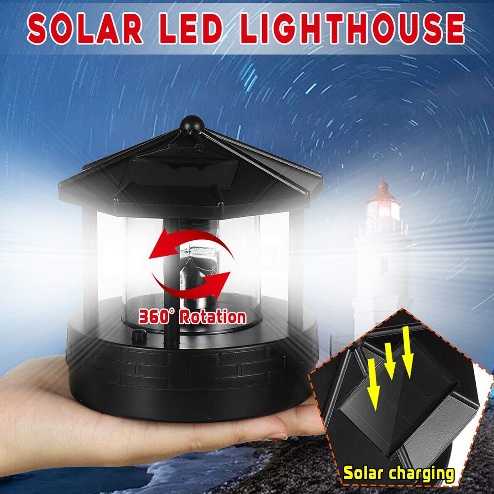 4.33inch LED Solar Powered Lighthouse IP44 Waterproof 360 Degree Rotating Lamp Black K99885