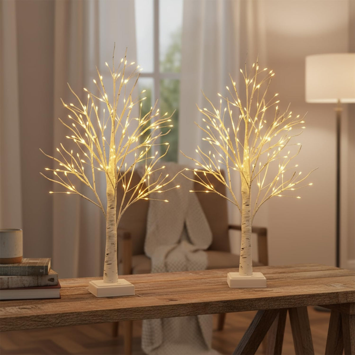 24" 2FT White Birch Tree with 144 LED Lights O611