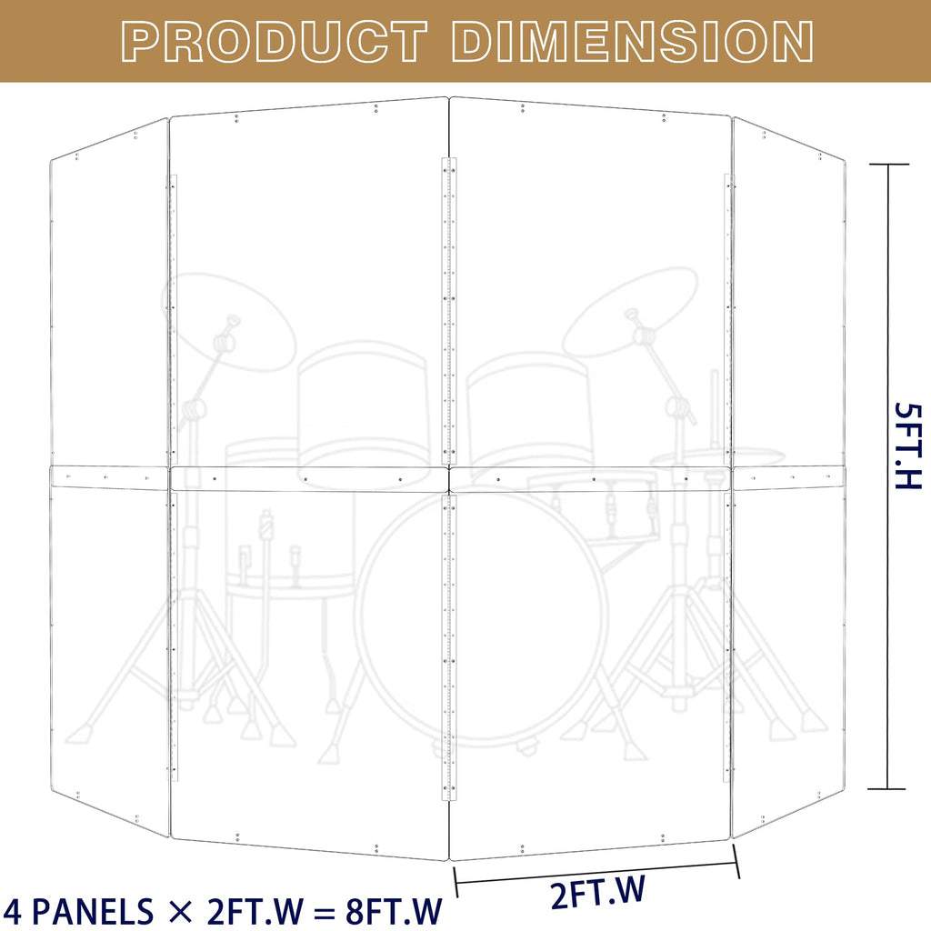 Portable 4 Panels 2ft x 5ft Acrylic Drum Shield W4078