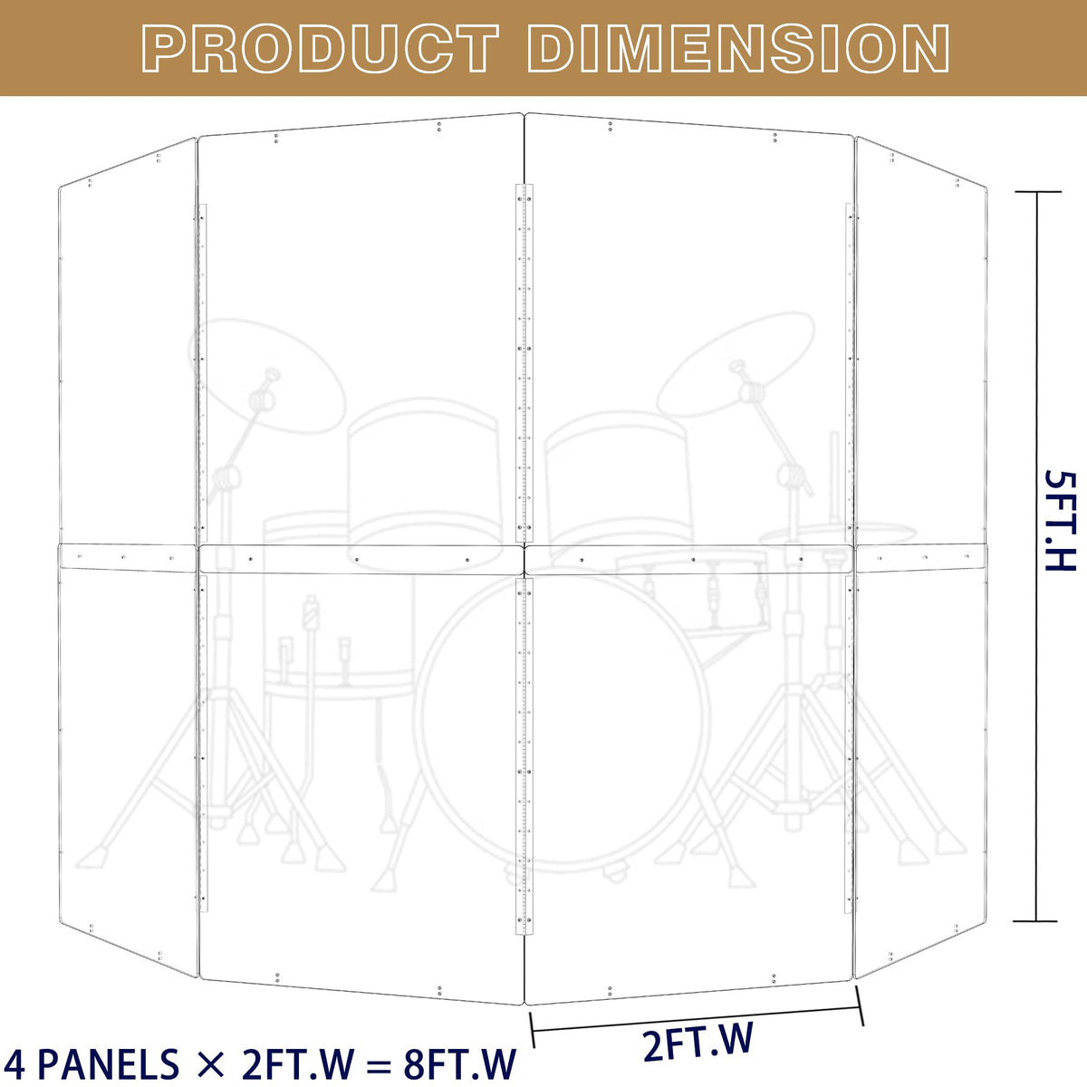 Portable 4 Panels 2ft x 5ft Acrylic Drum Shield W4078