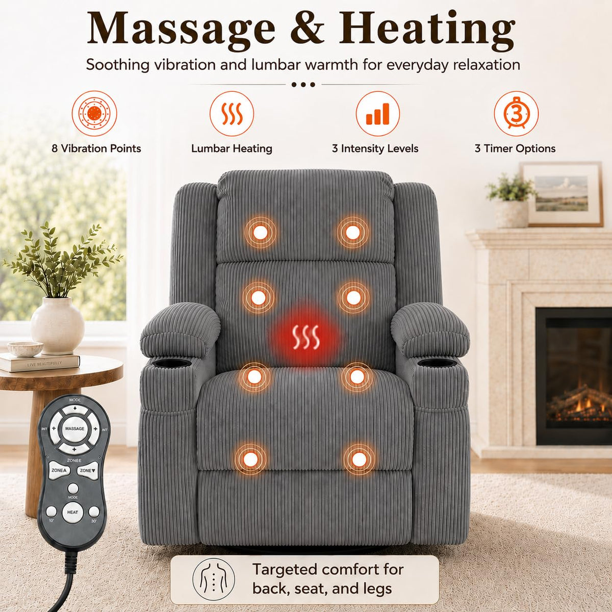 Grey Swivel Rocker Recliner Y3984