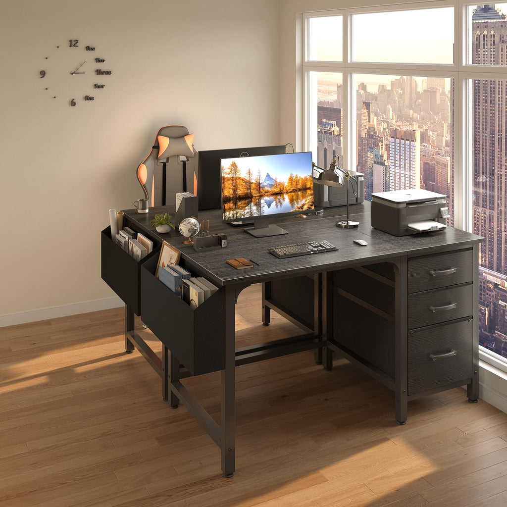 Black 47 Inch Computer Desk with File Drawers Cabinet Z316719