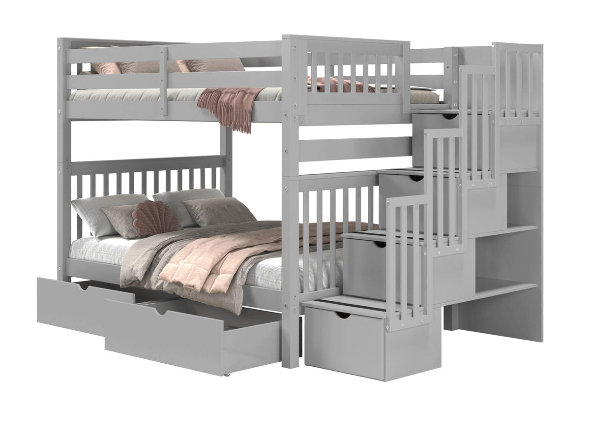 Full Over Full Gray Bunk Beds with Drawers G709771