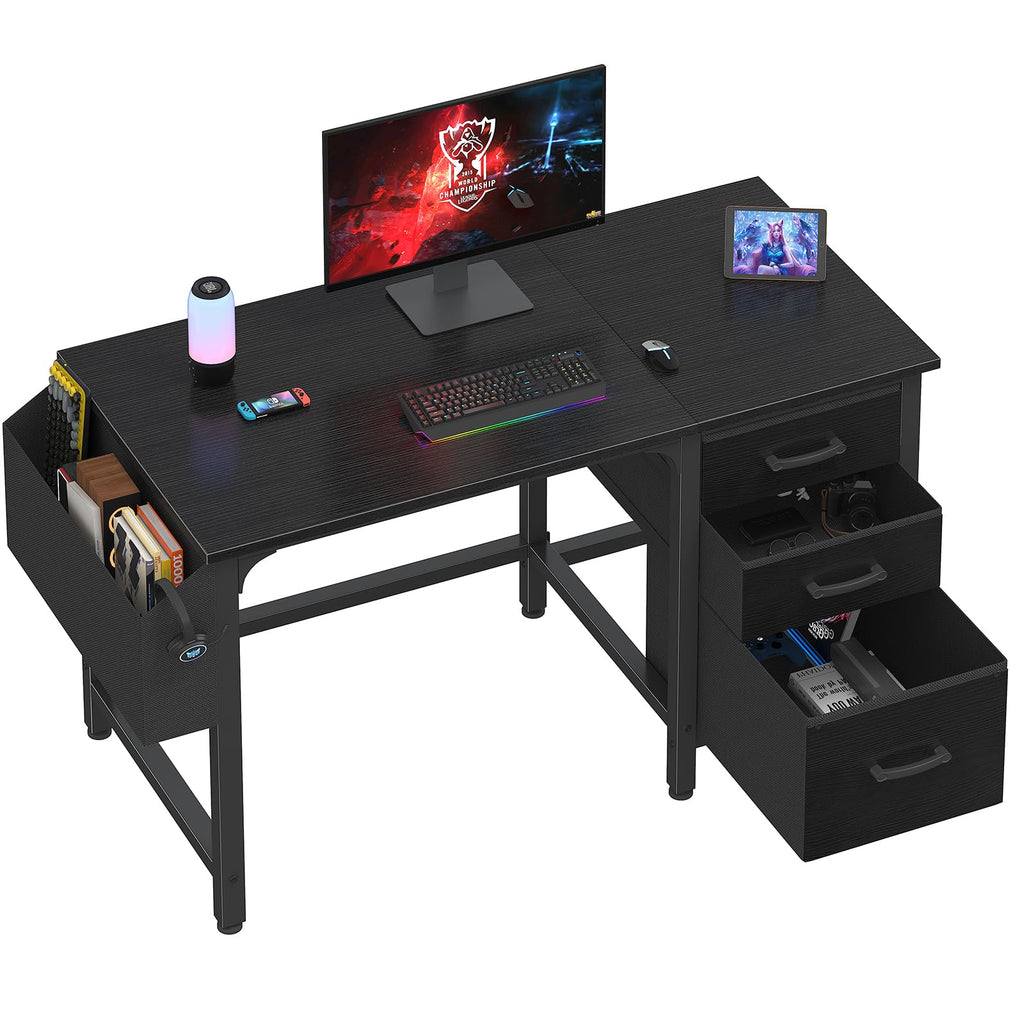 Black 47 Inch Computer Desk with File Drawers Cabinet Z316719