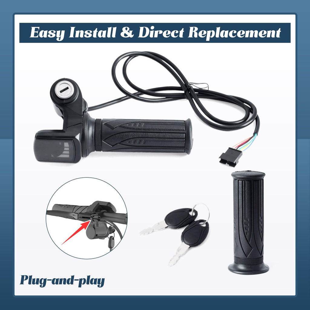 36V E-Scooter Throttle Replacement with Display Light Switch Lock 2 Keys Twist Accelerator Handle Grip 6-Pin Z836131
