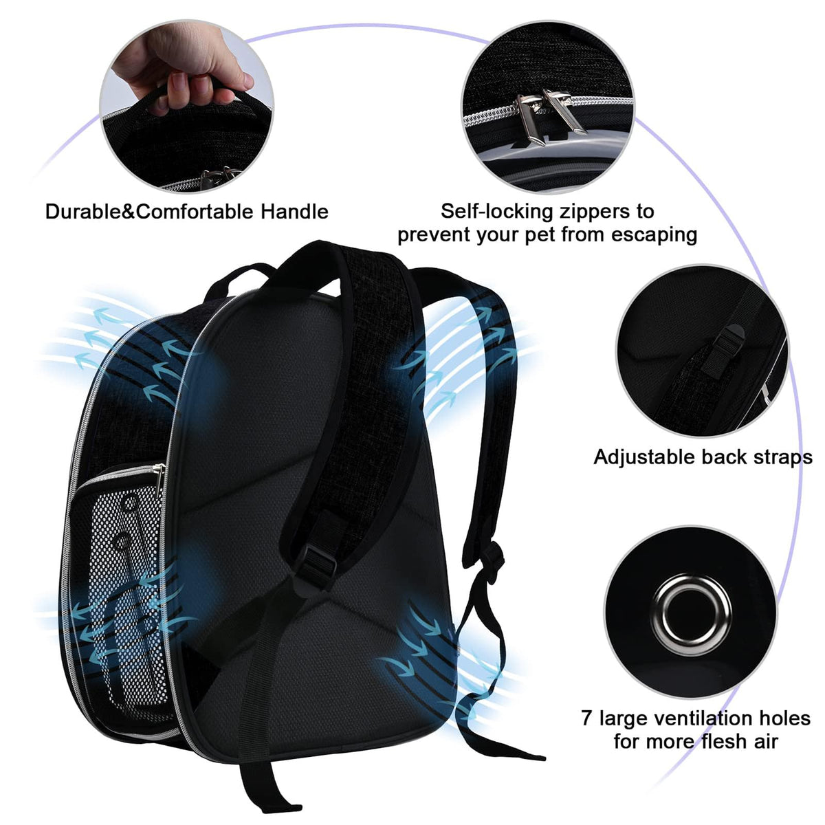 Cat Carrier Backpack Bubble 18 Lbs Black W7926