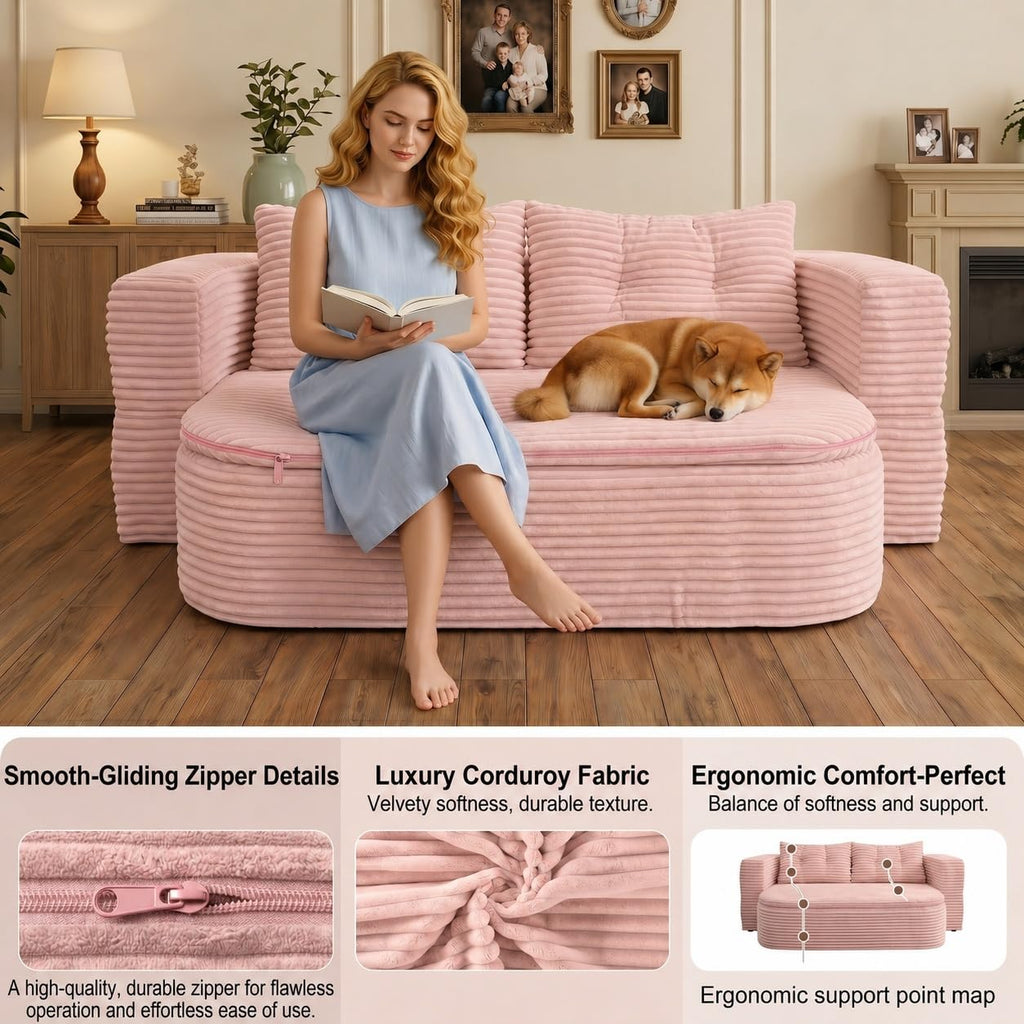 78.7" Pink Memory Foam Futon Sofa Bed A480