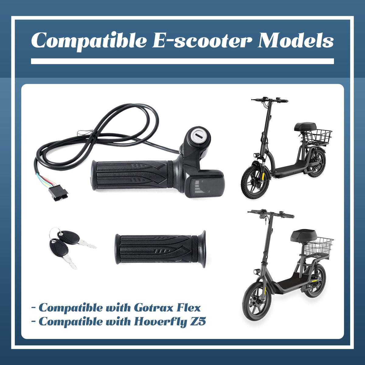 36V E-Scooter Throttle Replacement with Display Light Switch Lock 2 Keys Twist Accelerator Handle Grip 6-Pin Z836131