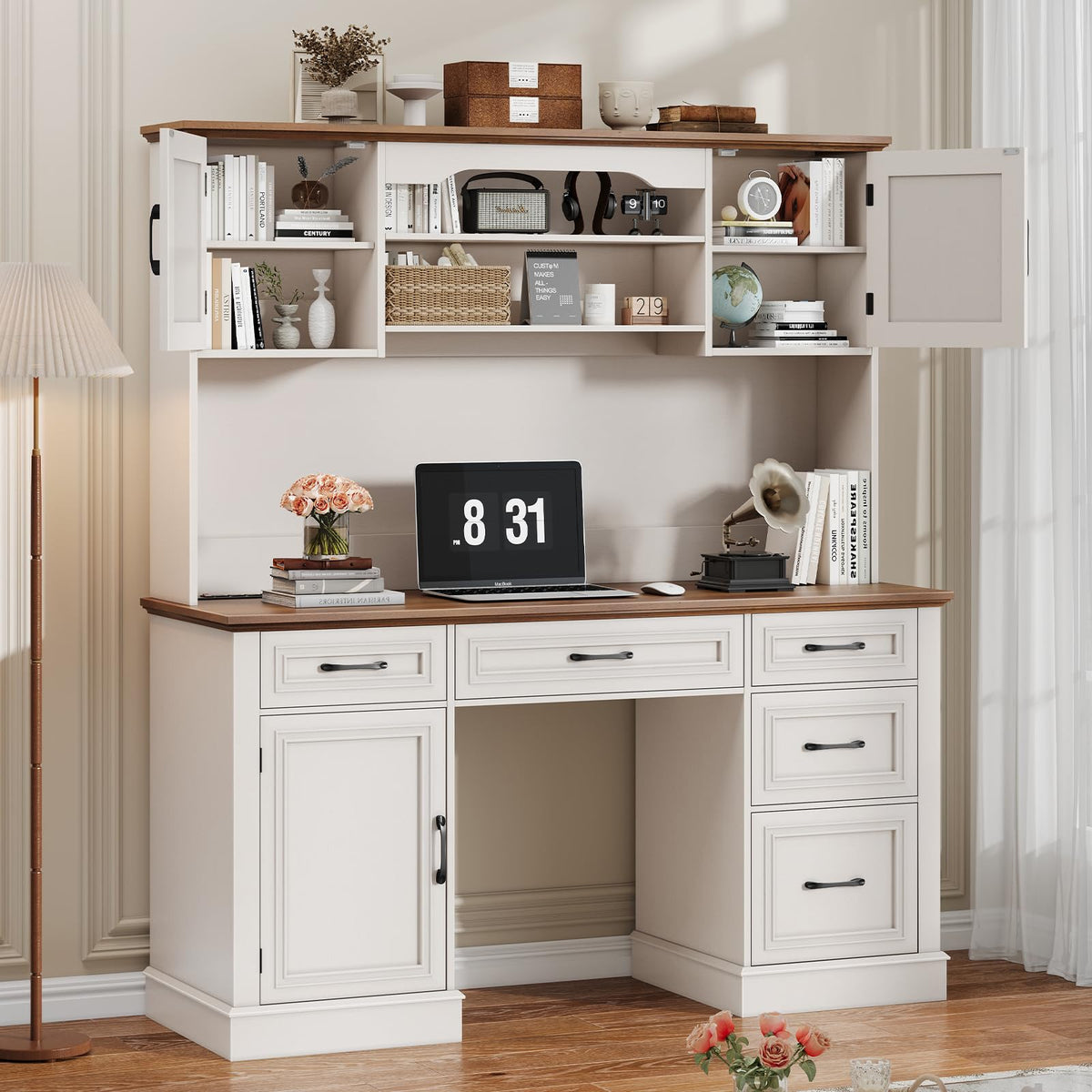 White 5 Drawer Executive Desk X9781