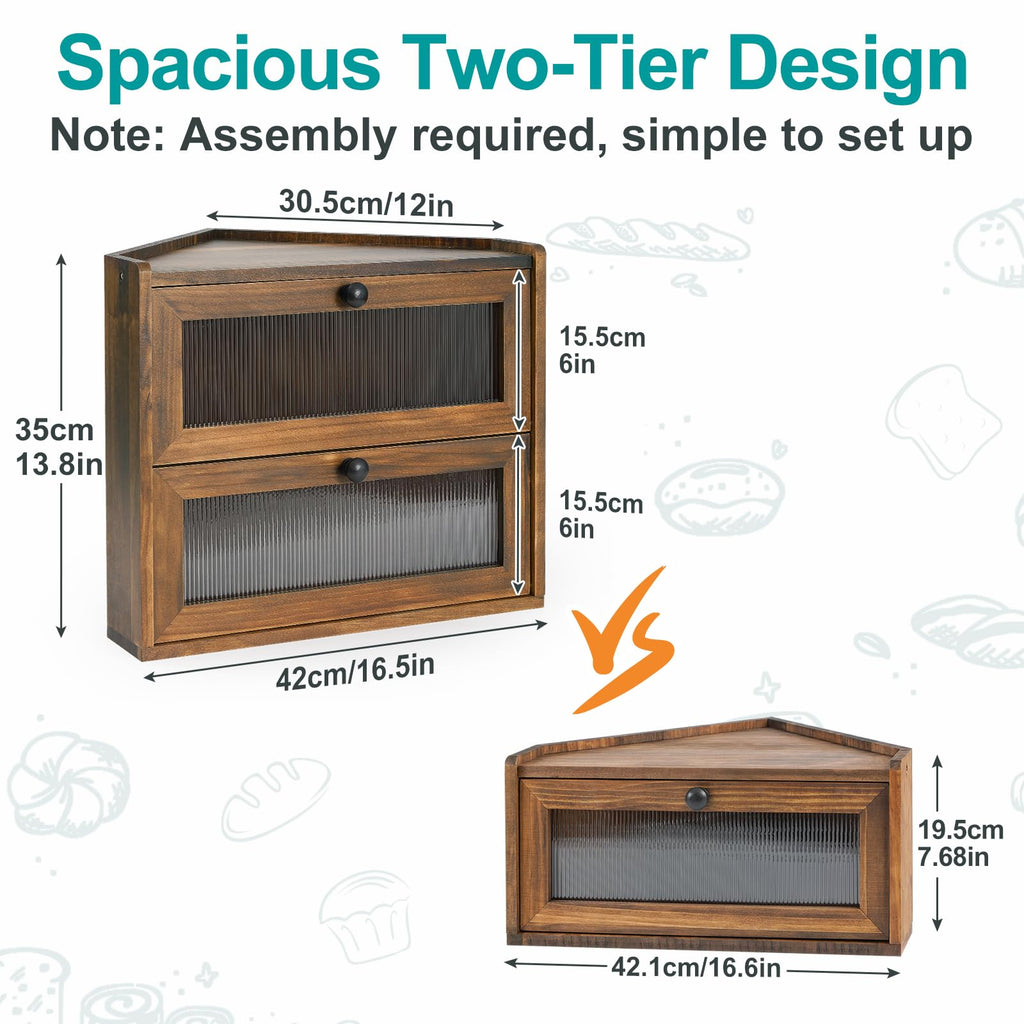 Large 2 Tier Wooden Bread Box with Acrylic Window T743976