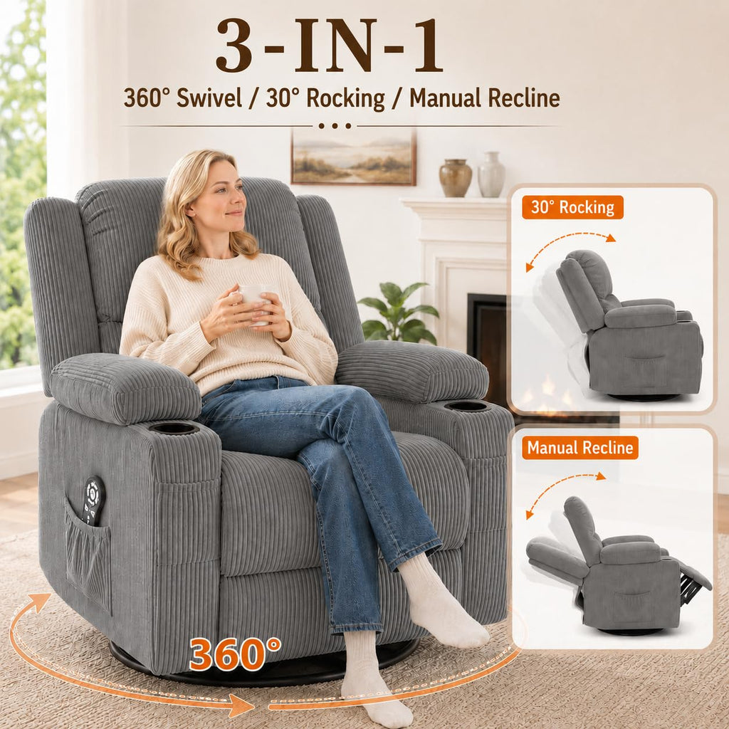 Grey Swivel Rocker Recliner Y3984